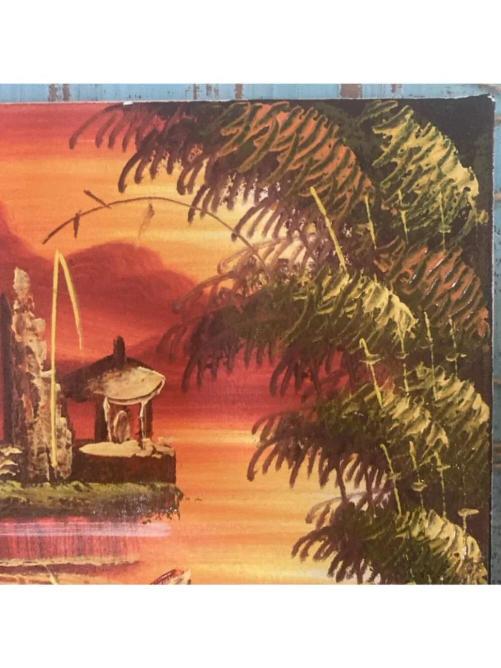 VTG Painting Pura Ulun Danu Bratan Temple Indonesia Bali Tiki Bar Art 8x10”